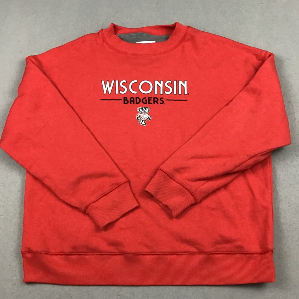 Wisconsin Badgers Sweatshirt Men Extra Large Red Solid Champion Crewneck NCAA XL